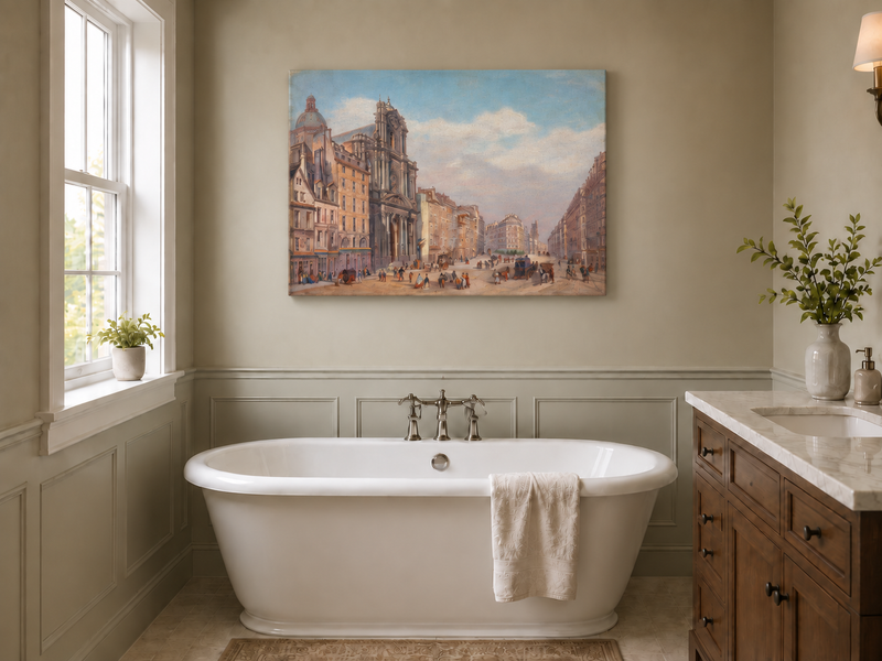 Peinture à l'huile de paysage - Rue d'une ville européenne historique