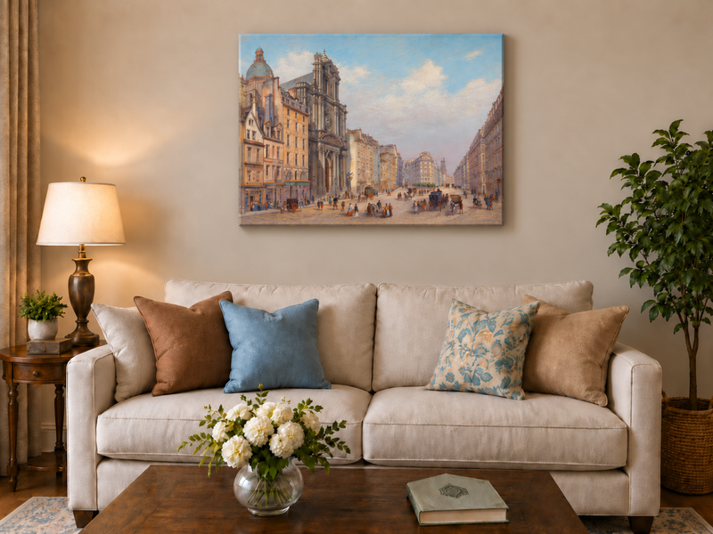 Peinture à l'huile de paysage - Rue d'une ville européenne historique