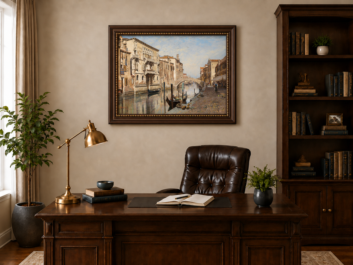 Landscape Oil Painting - Venice Cityscape & Ornate Buildings