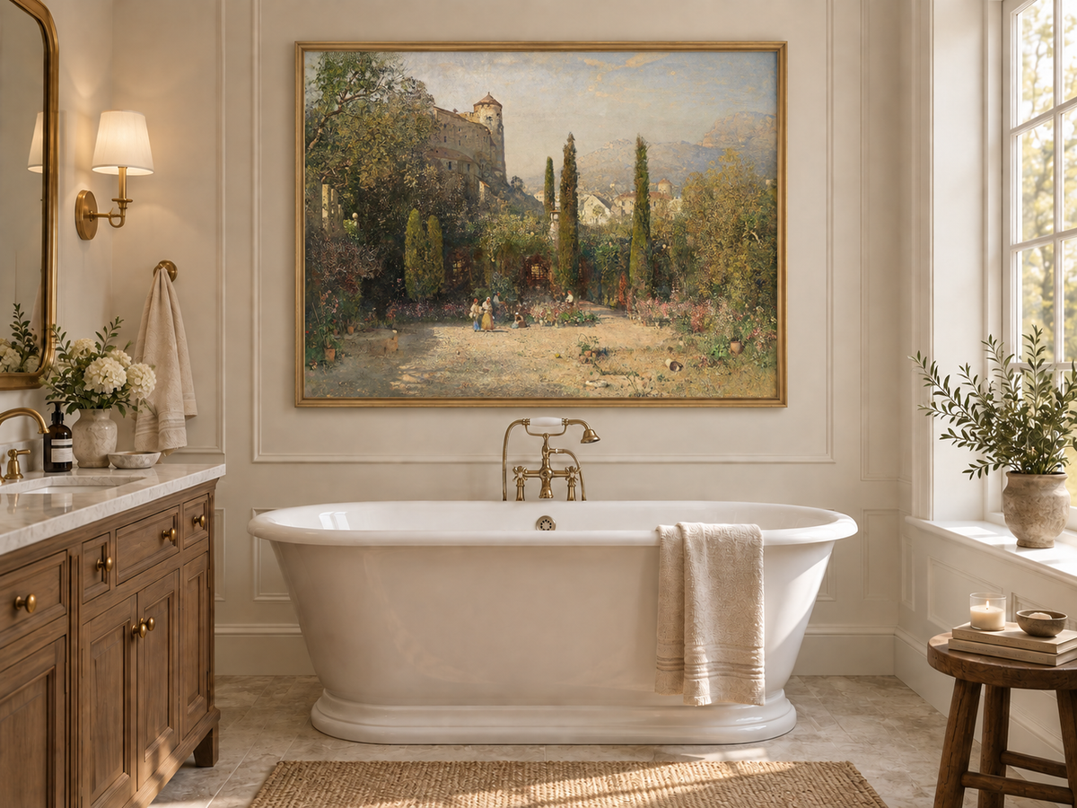 Landscape Oil Painting - Castle Garden Cypress Trees