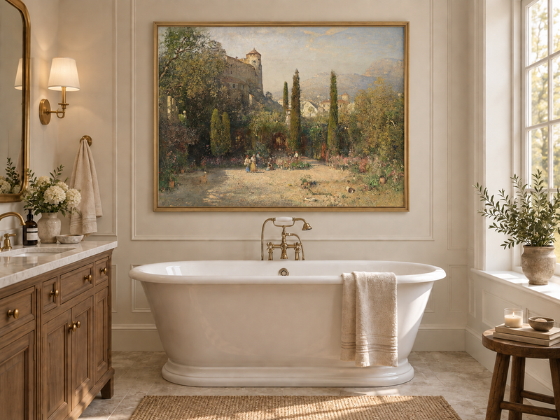 Landscape Oil Painting - Castle Garden Cypress Trees
