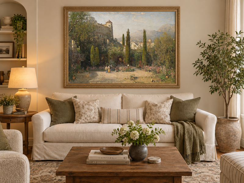Landscape Oil Painting - Castle Garden Cypress Trees