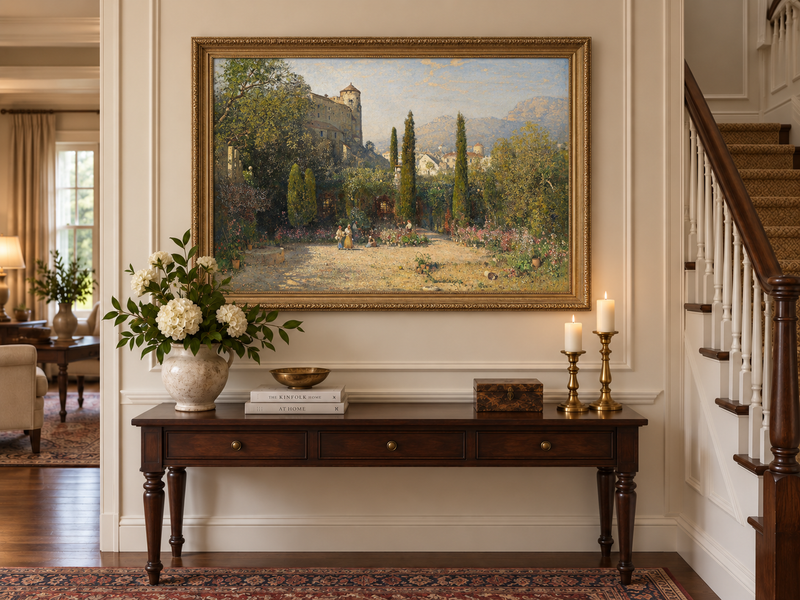 Landscape Oil Painting - Castle Garden Cypress Trees