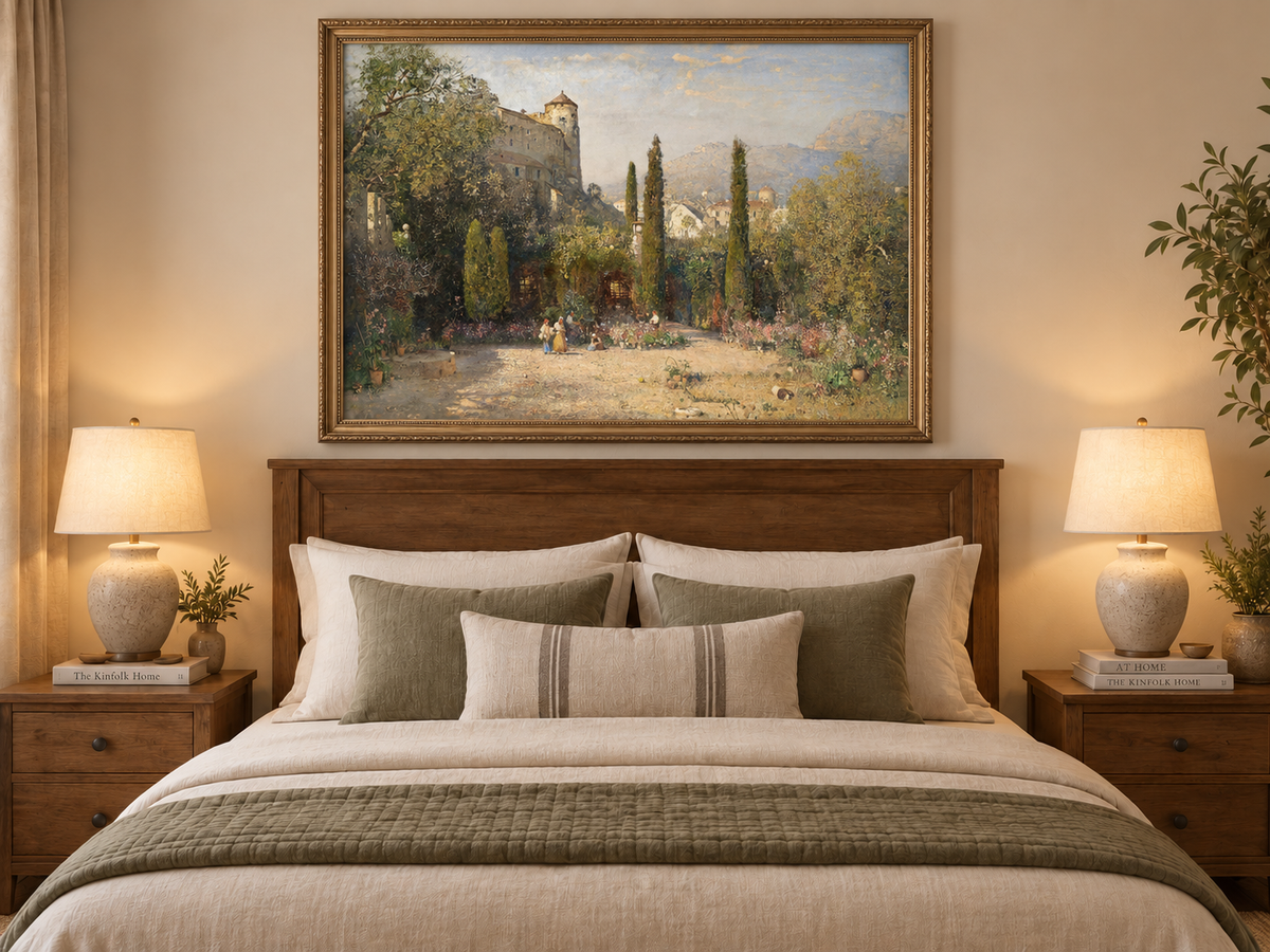 Landscape Oil Painting - Castle Garden Cypress Trees