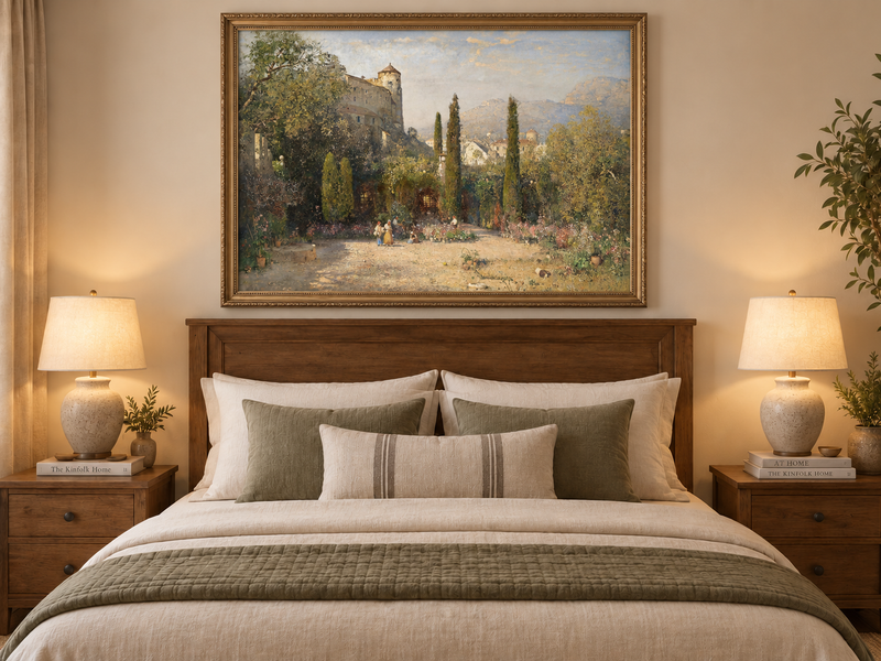 Landscape Oil Painting - Castle Garden Cypress Trees