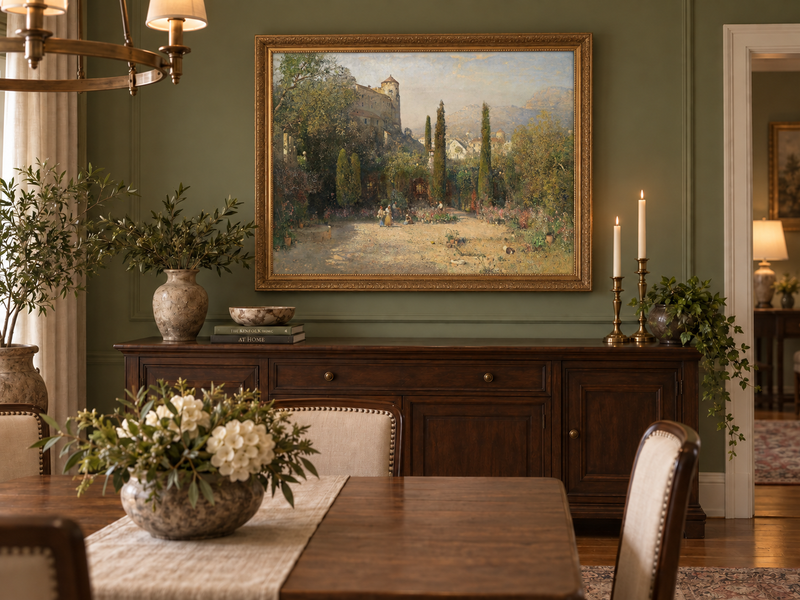 Landscape Oil Painting - Castle Garden Cypress Trees