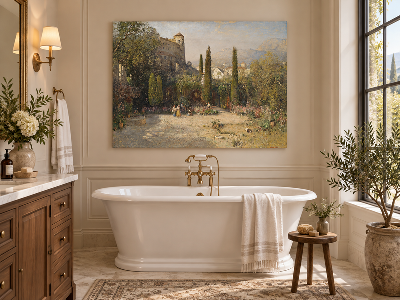 Landscape Oil Painting - Castle Garden Cypress Trees