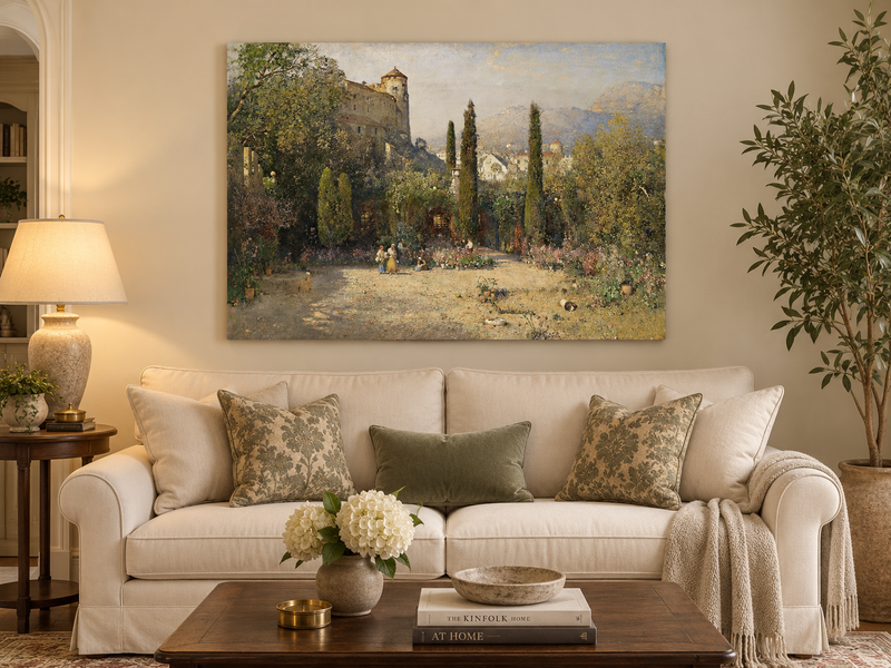 Landscape Oil Painting - Castle Garden Cypress Trees