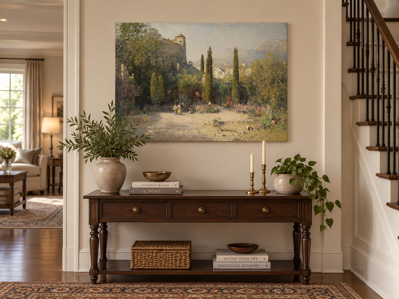 Landscape Oil Painting - Castle Garden Cypress Trees