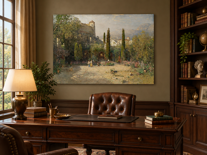 Landscape Oil Painting - Castle Garden Cypress Trees