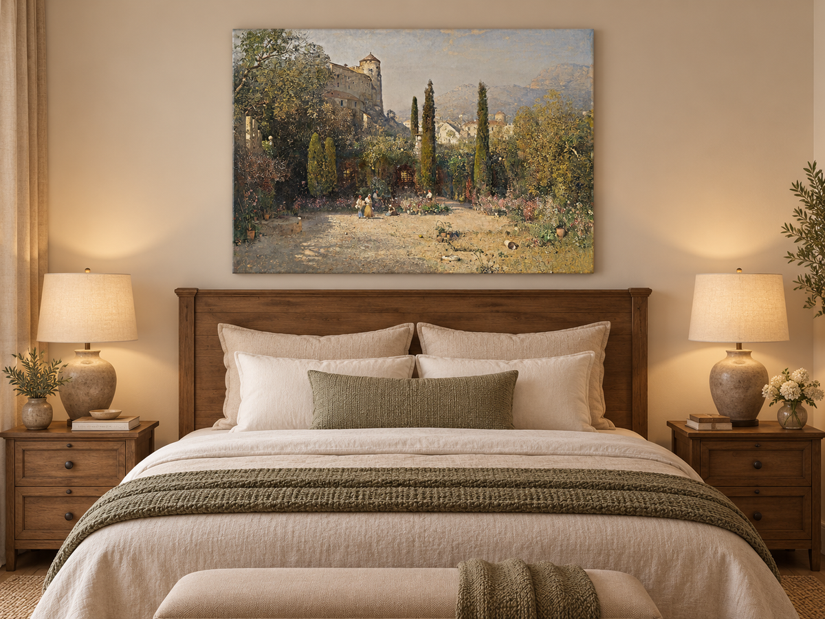 Landscape Oil Painting - Castle Garden Cypress Trees