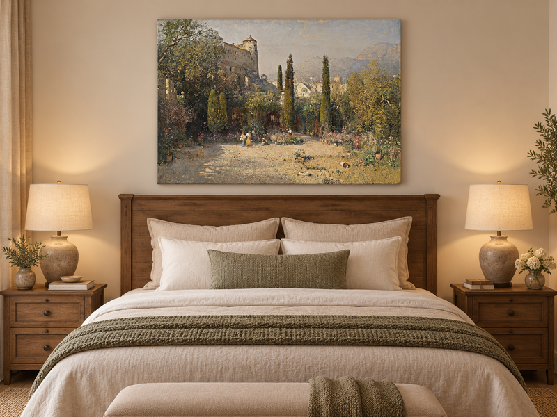 Landscape Oil Painting - Castle Garden Cypress Trees
