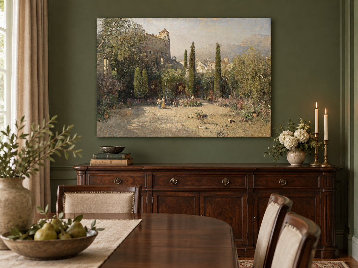 Landscape Oil Painting - Castle Garden Cypress Trees