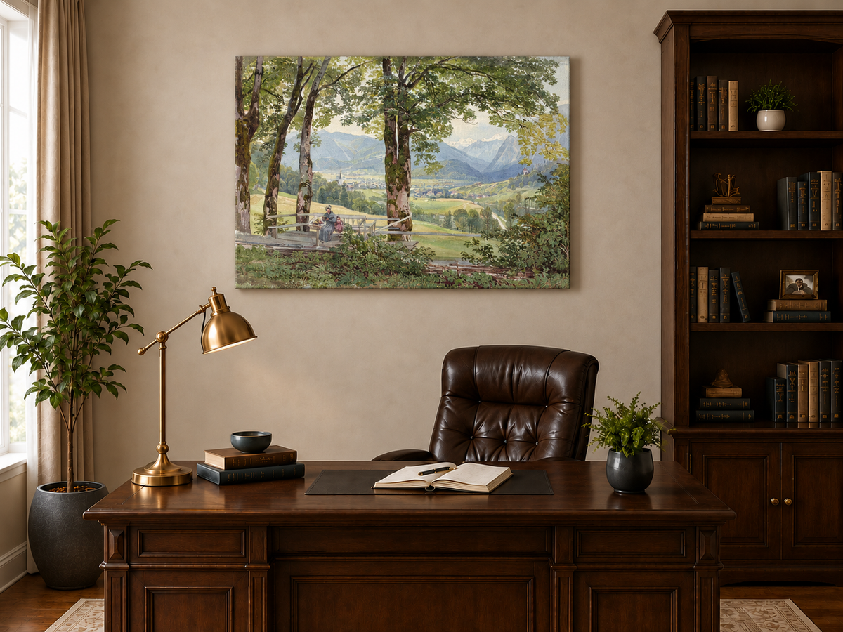 Ölgemälde Landschaft - Bergtalblick von der Terrasse