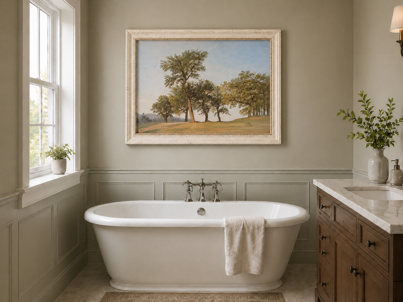 Landscape Oil Painting - Oak Trees on a Gentle Hillside