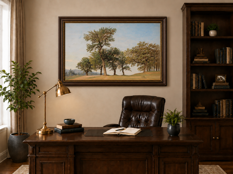 Landscape Oil Painting - Oak Trees on a Gentle Hillside