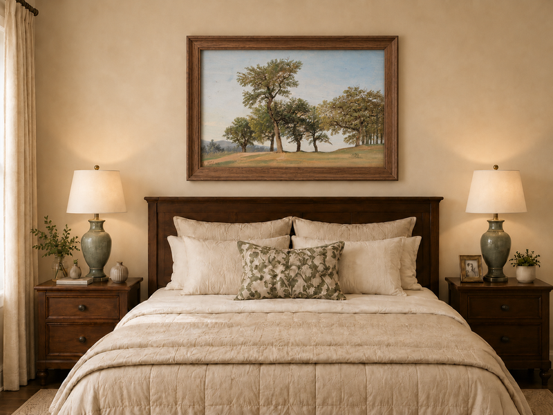 Landscape Oil Painting - Oak Trees on a Gentle Hillside