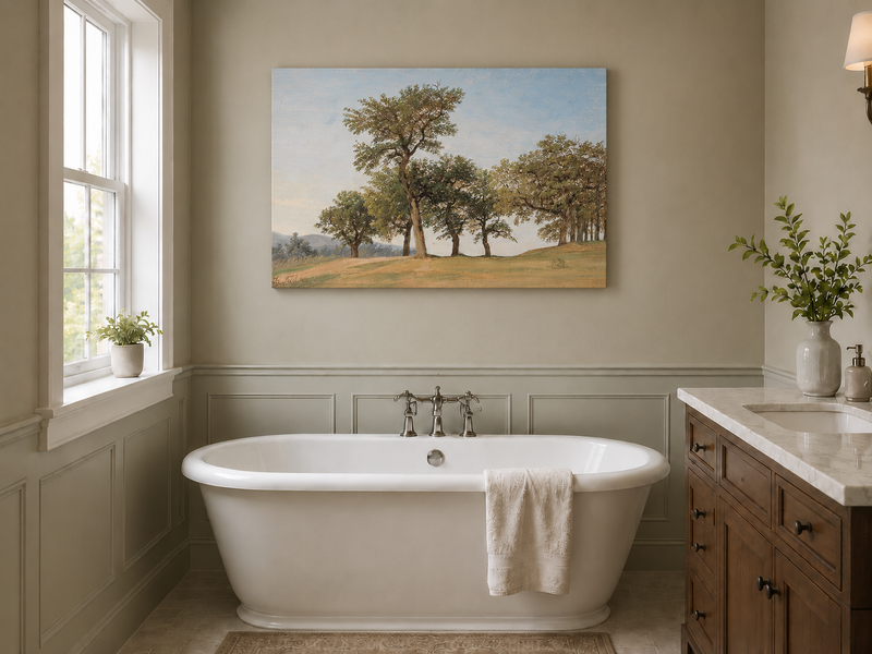 Landscape Oil Painting - Oak Trees on a Gentle Hillside
