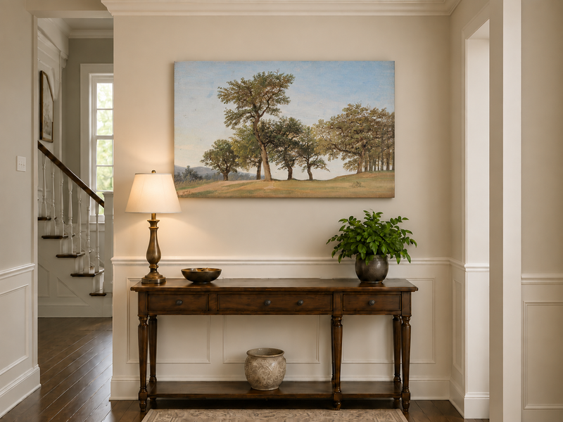 Landscape Oil Painting - Oak Trees on a Gentle Hillside
