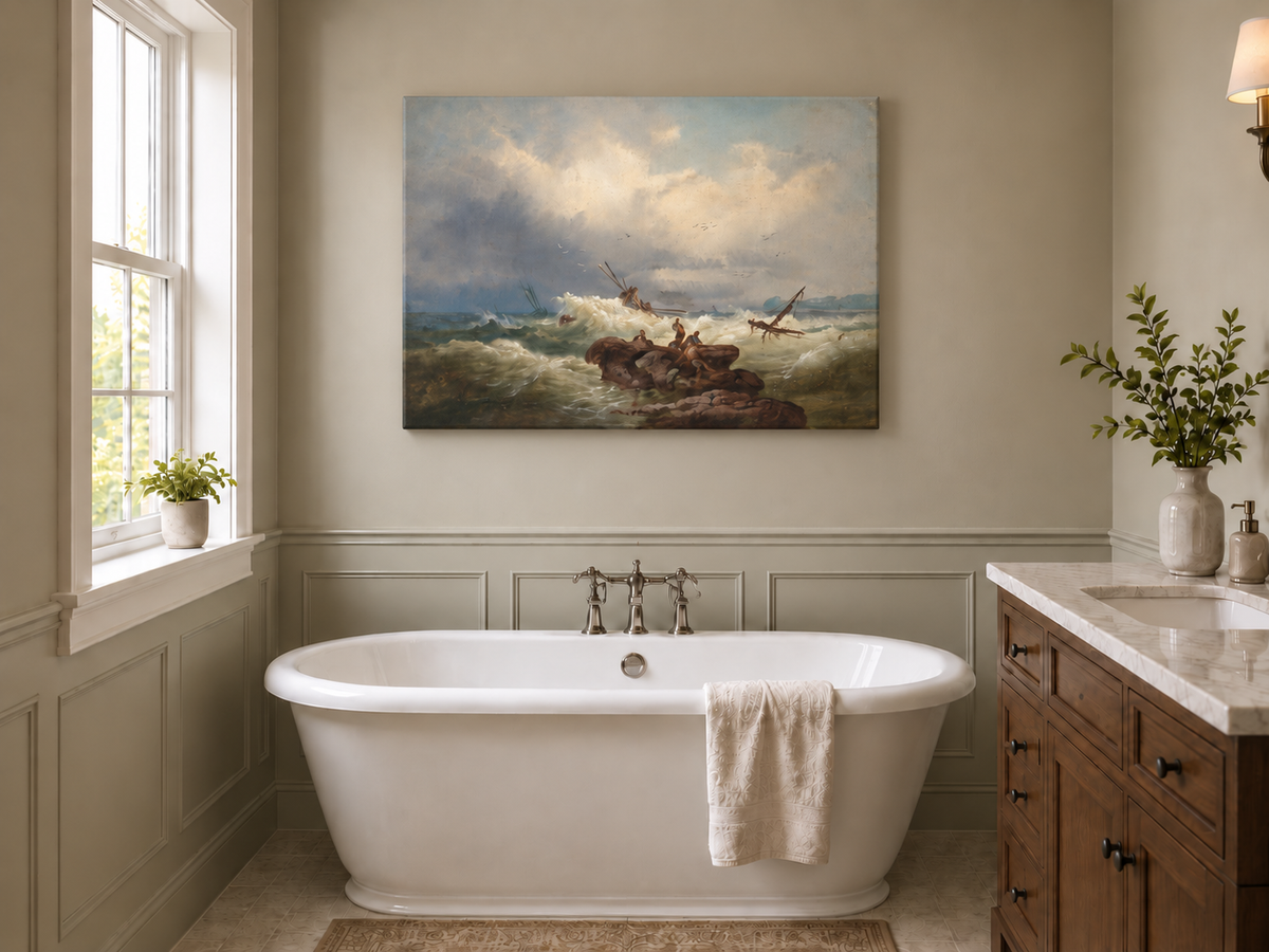 Peinture à l'huile de paysage - Marine dramatique, Vagues de tempête