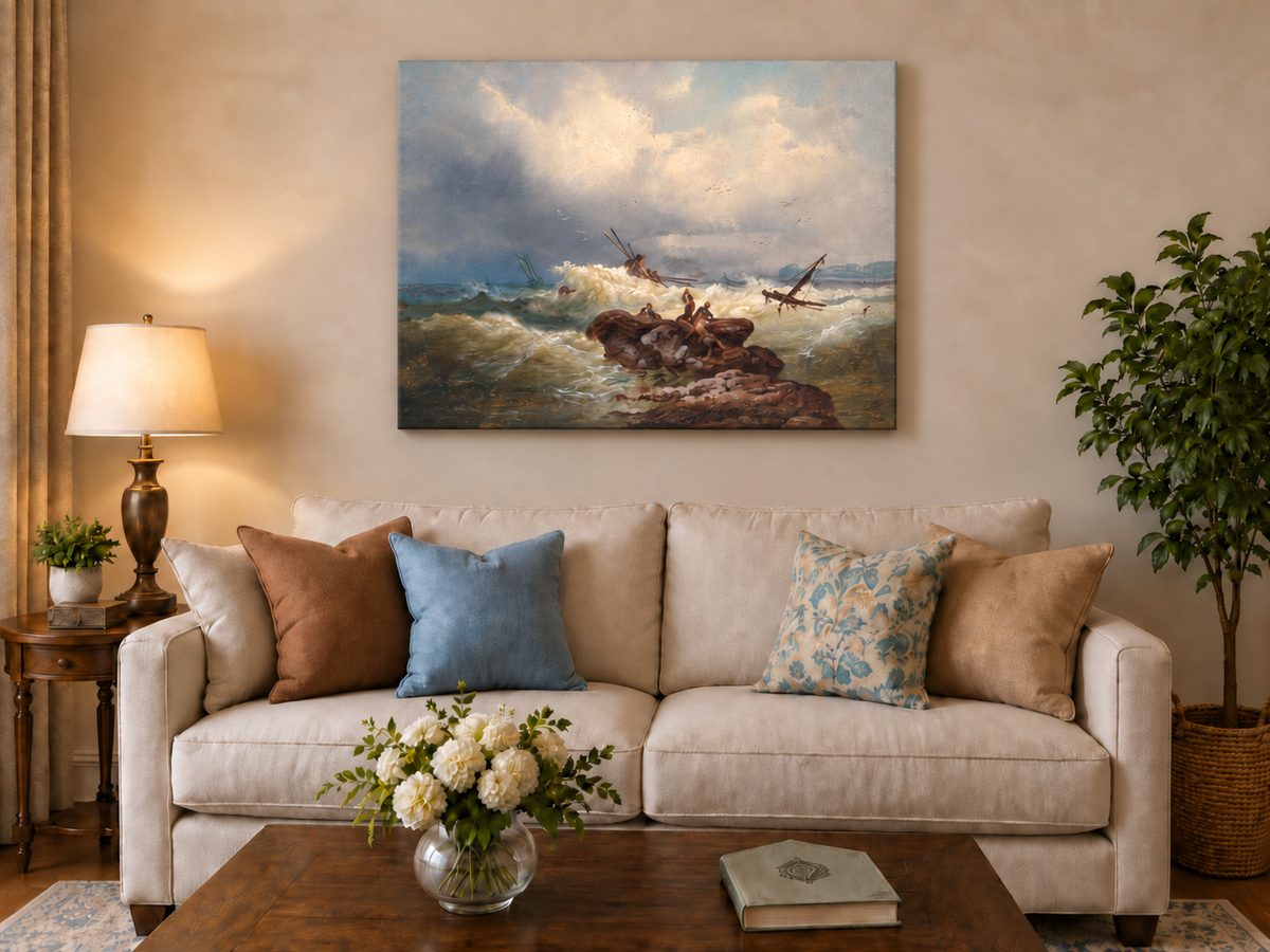 Peinture à l'huile de paysage - Marine dramatique, Vagues de tempête