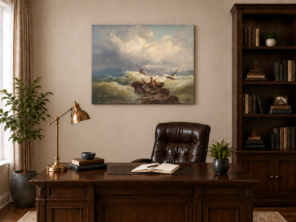 Peinture à l'huile de paysage - Marine dramatique, Vagues de tempête