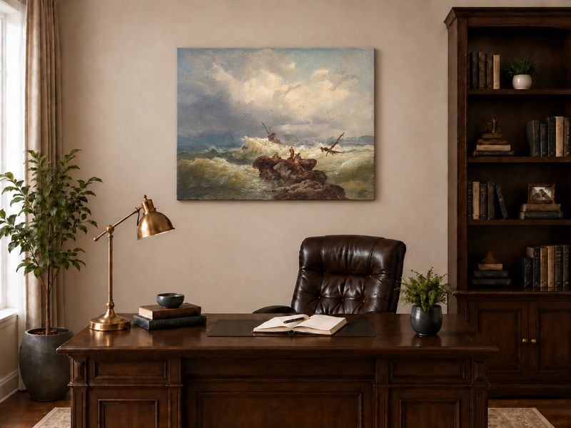 Peinture à l'huile de paysage - Marine dramatique, Vagues de tempête