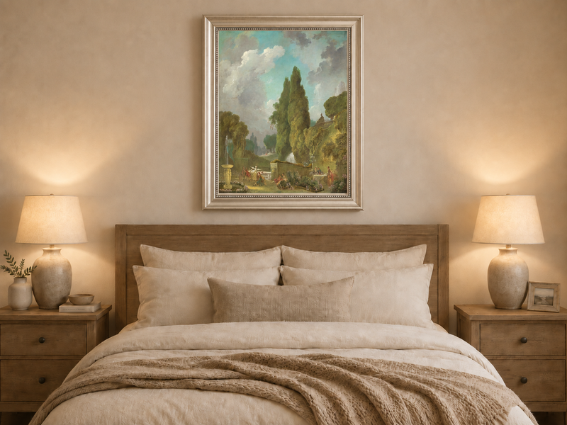 Peinture à l'huile de paysage - Rivière printanière avec pêcheur et arbres