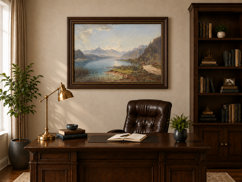 Peinture à l'huile de paysage - Lac alpin paisible | Peinte à la main