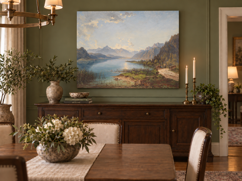 Peinture à l'huile de paysage - Lac alpin paisible | Peinte à la main
