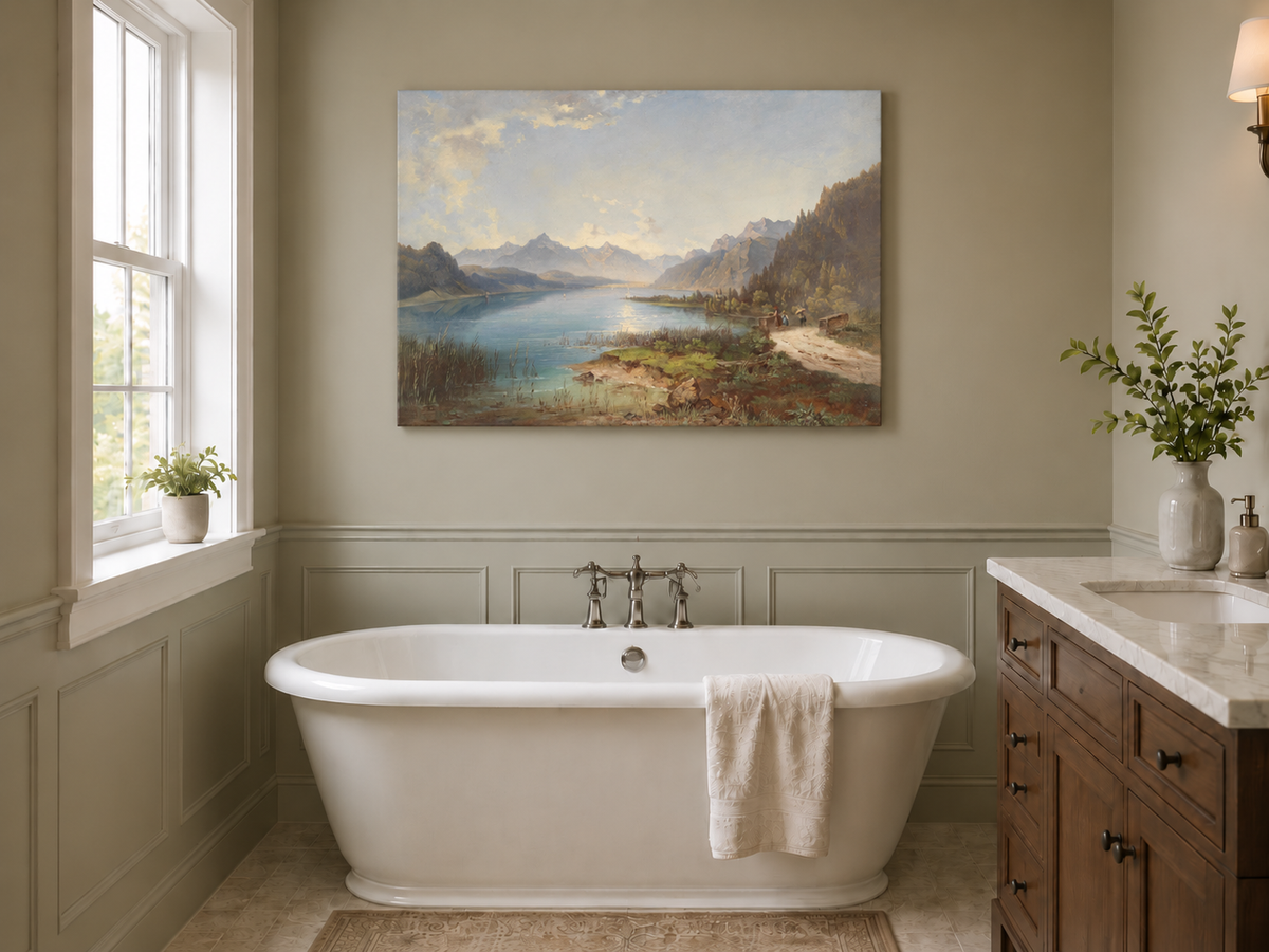 Peinture à l'huile de paysage - Lac alpin paisible | Peinte à la main