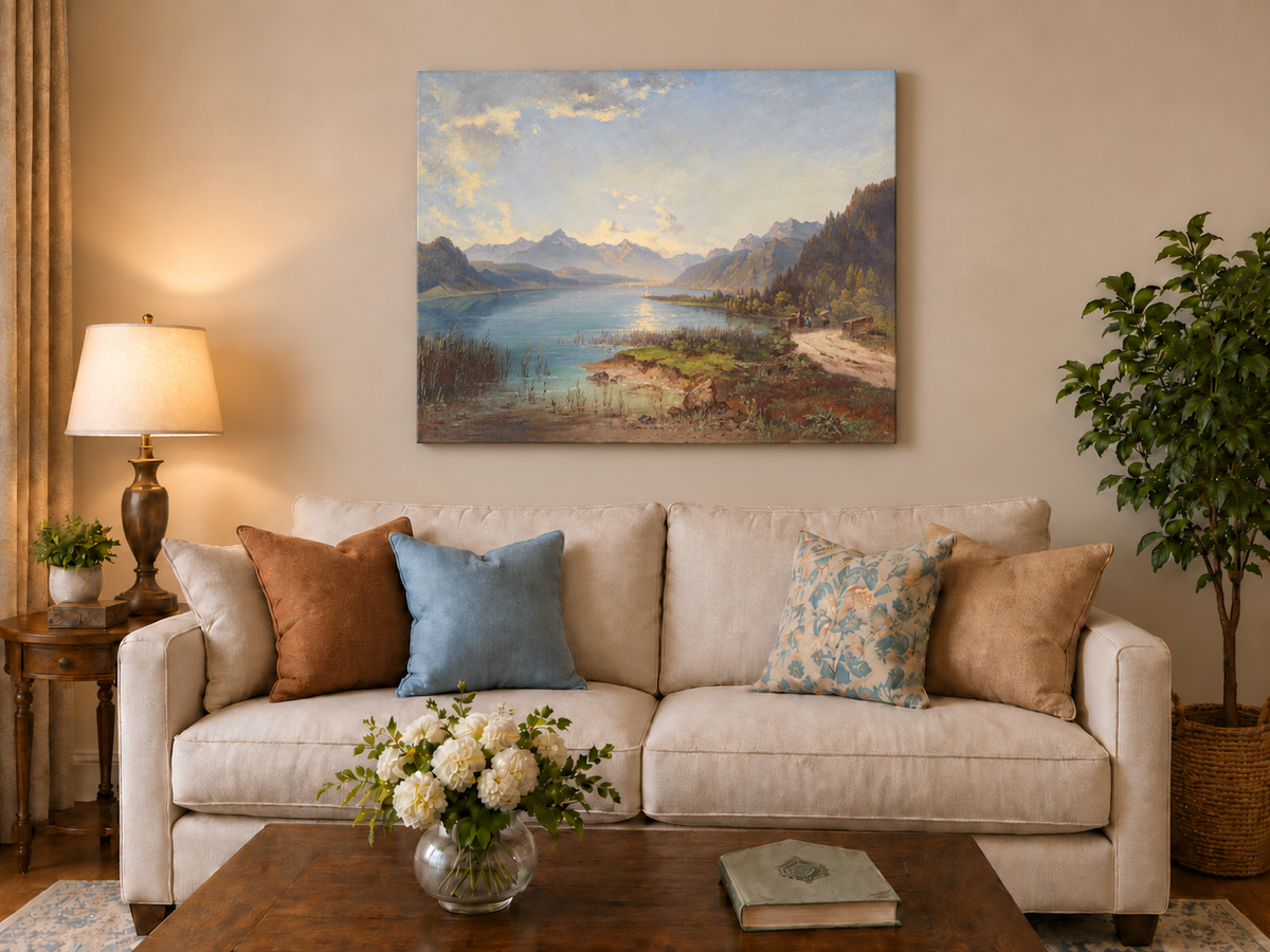 Peinture à l'huile de paysage - Lac alpin paisible | Peinte à la main