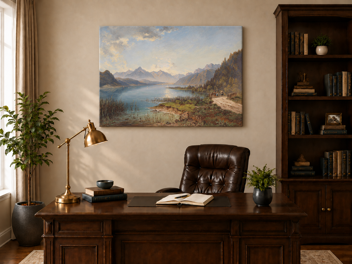Peinture à l'huile de paysage - Lac alpin paisible | Peinte à la main