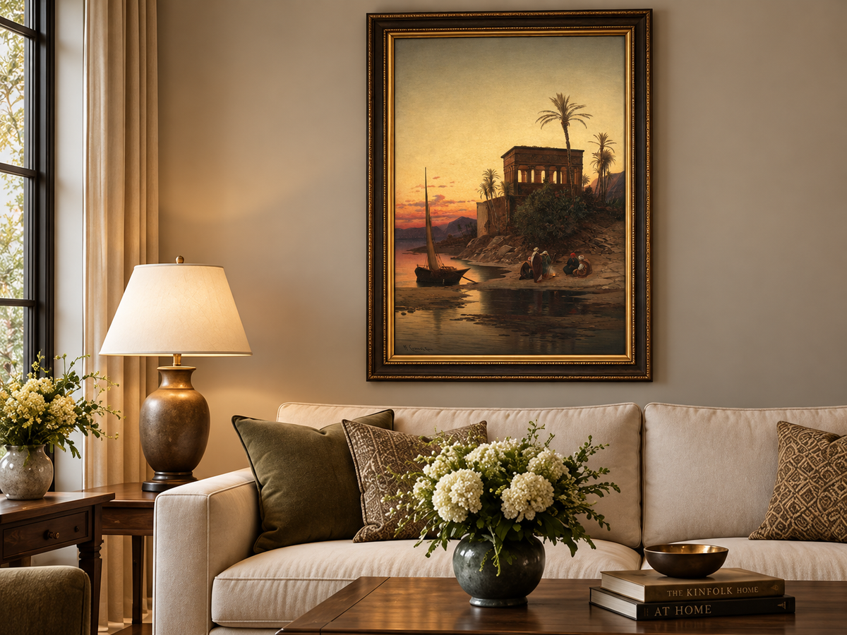 Peinture à l'huile de paysage - Rives orientales au coucher du soleil