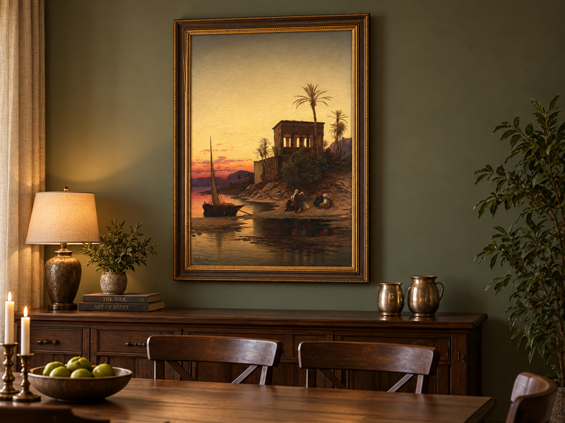 Peinture à l'huile de paysage - Rives orientales au coucher du soleil