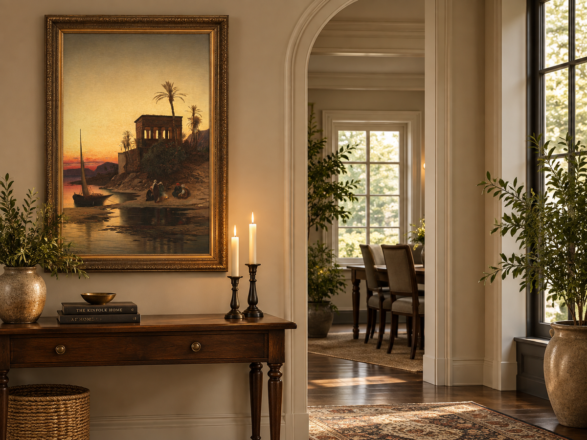 Peinture à l'huile de paysage - Rives orientales au coucher du soleil