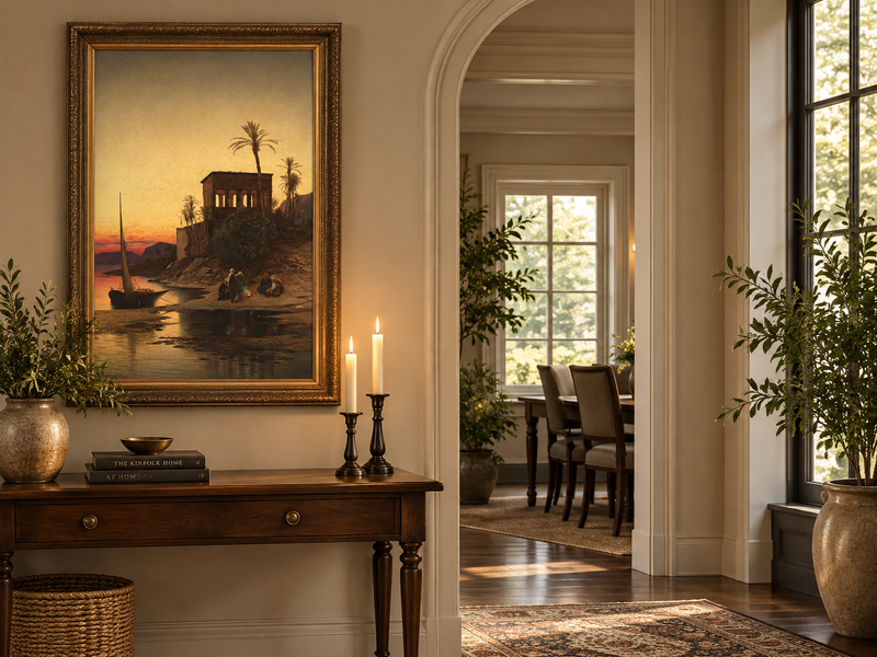 Peinture à l'huile de paysage - Rives orientales au coucher du soleil