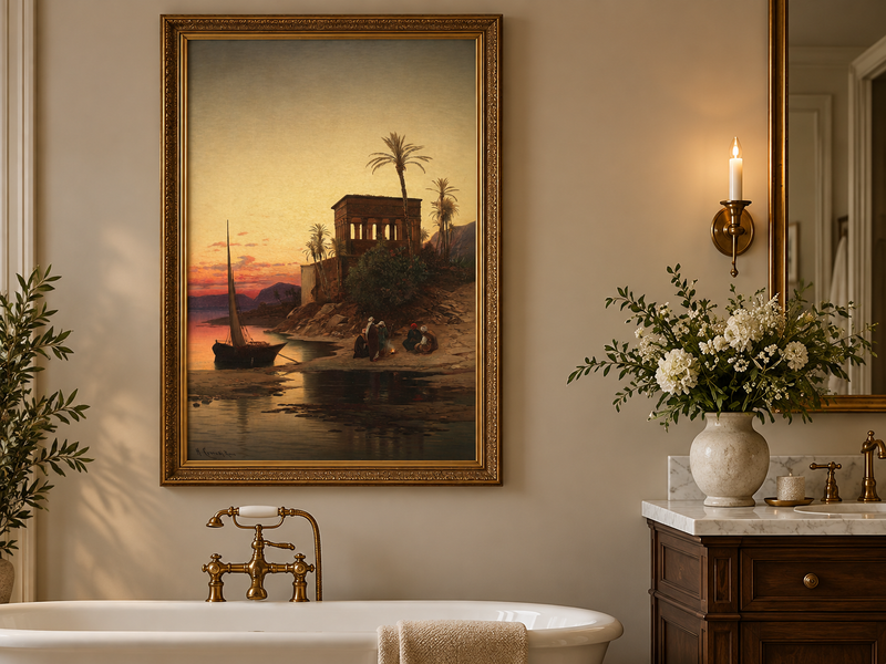 Peinture à l'huile de paysage - Rives orientales au coucher du soleil
