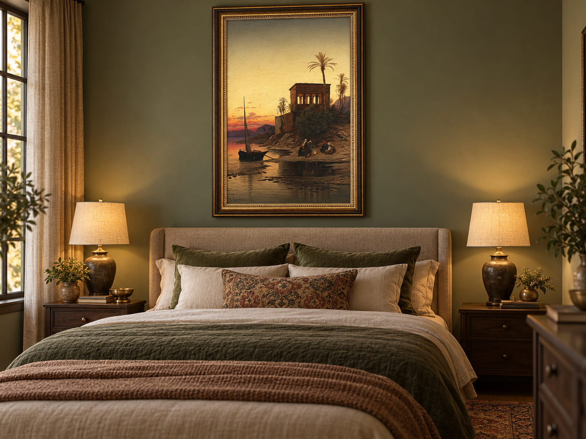 Peinture à l'huile de paysage - Rives orientales au coucher du soleil