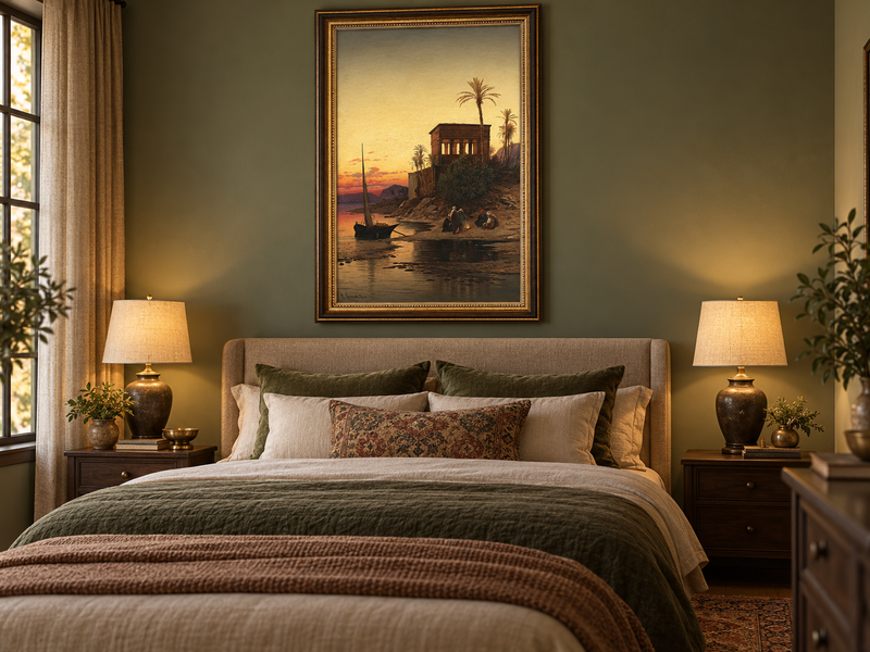 Peinture à l'huile de paysage - Rives orientales au coucher du soleil
