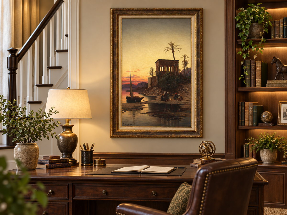 Peinture à l'huile de paysage - Rives orientales au coucher du soleil