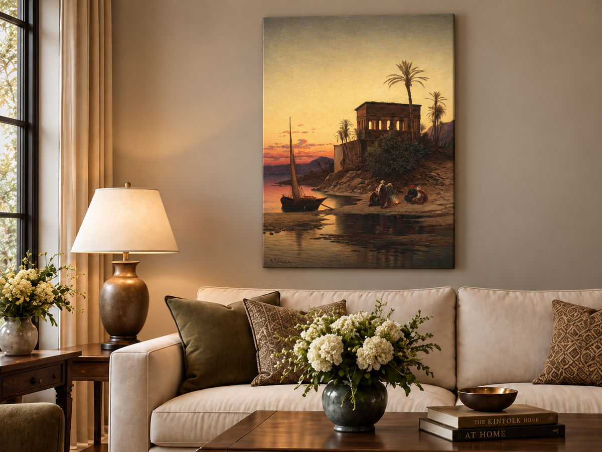 Peinture à l'huile de paysage - Rives orientales au coucher du soleil