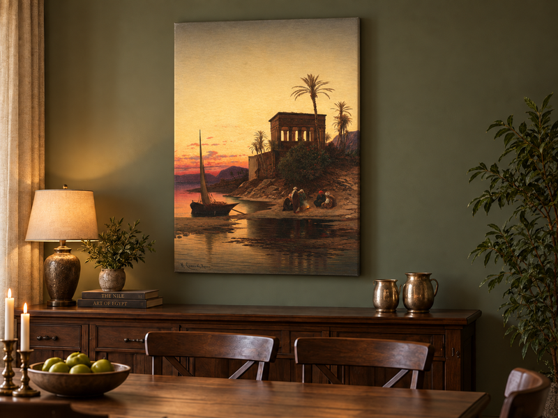 Peinture à l'huile de paysage - Rives orientales au coucher du soleil