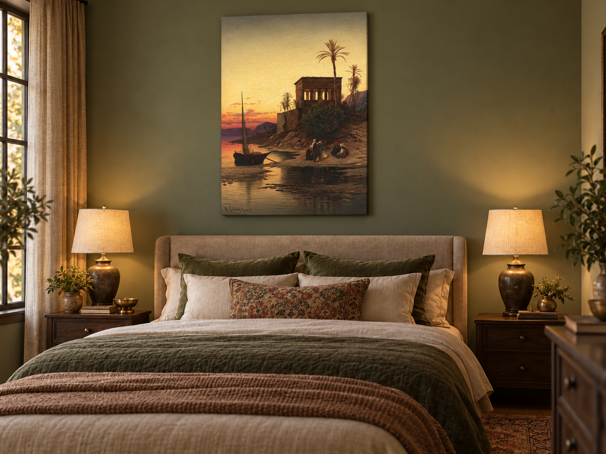 Peinture à l'huile de paysage - Rives orientales au coucher du soleil