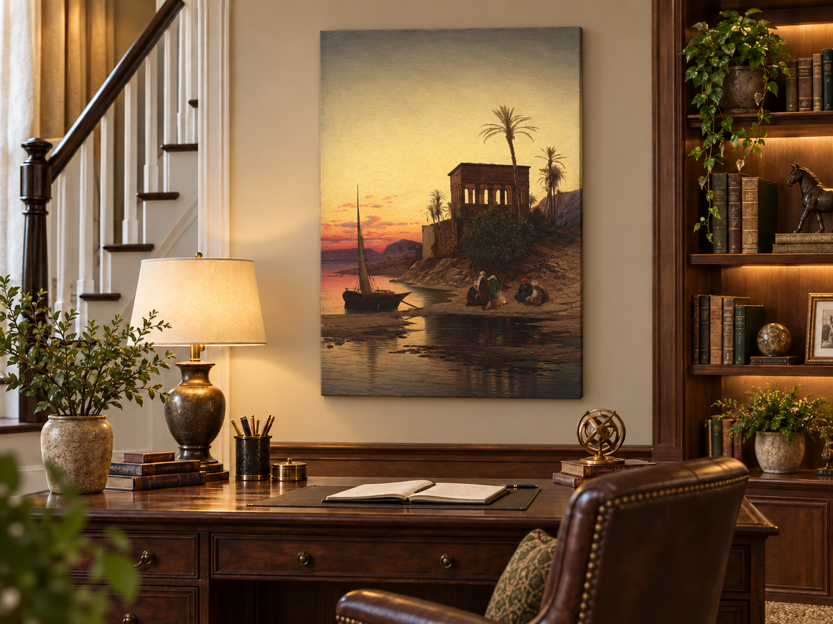 Peinture à l'huile de paysage - Rives orientales au coucher du soleil