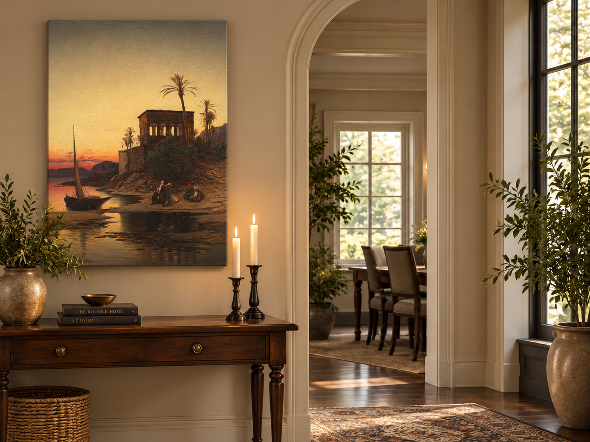 Peinture à l'huile de paysage - Rives orientales au coucher du soleil