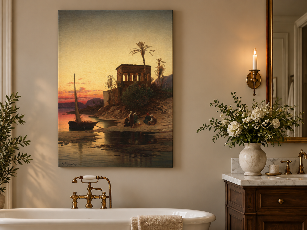 Peinture à l'huile de paysage - Rives orientales au coucher du soleil