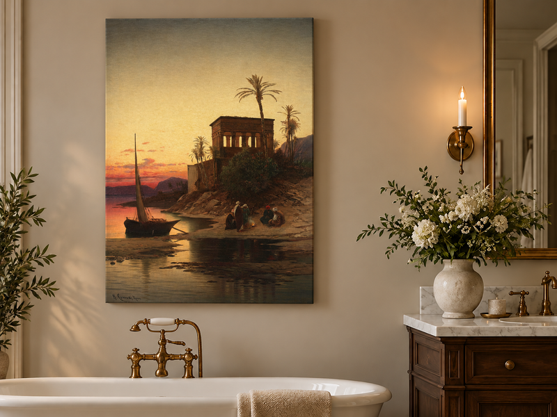 Peinture à l'huile de paysage - Rives orientales au coucher du soleil