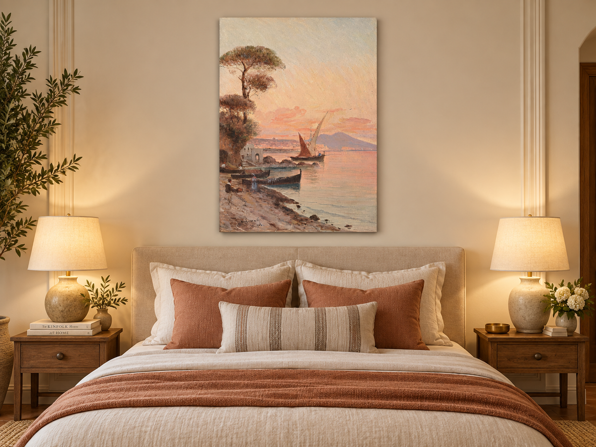 Landscape Oil Painting - Mediterranean Harbor at Sunset
