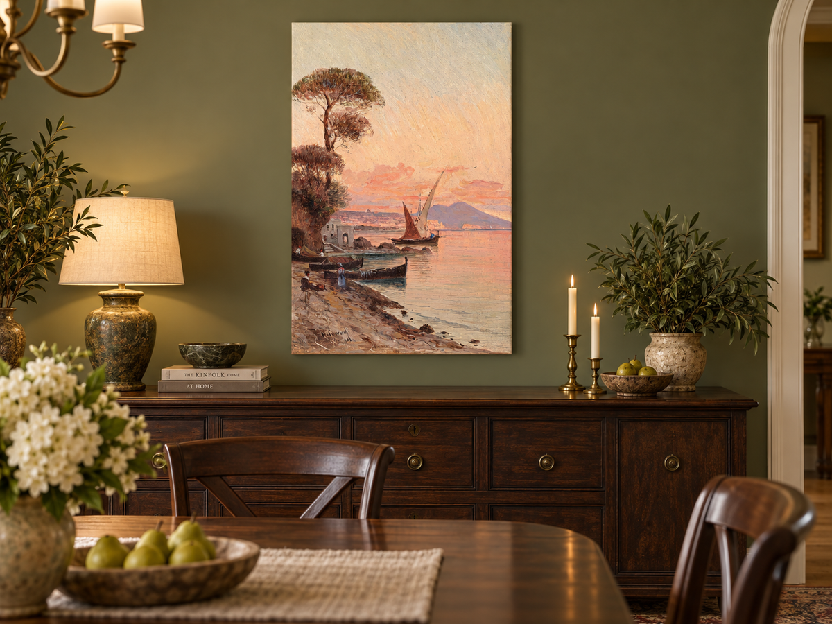 Landscape Oil Painting - Mediterranean Harbor at Sunset